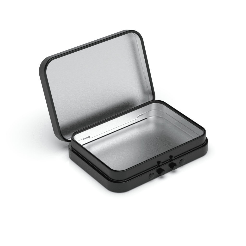 80mm Child Resistant Hinged Lid Tins - Black