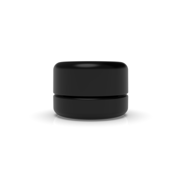 5ml black Halo glass concentrate container with glossy black cap, front view