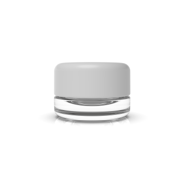 5ml Halo glass concentrate container with clear base and matte white cap, front view