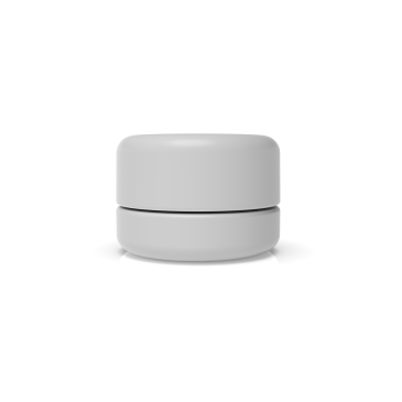 5ml white Halo glass concentrate container with glossy white cap, front view